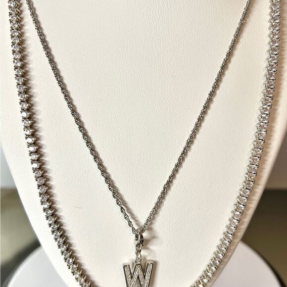 Sterling Silver and CZ Initial Charm- Letter W - Picture 5 of 7